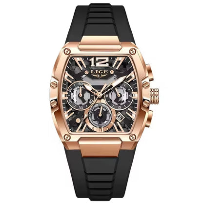 LIGE 89206 Men Wristwatches Creative Rectangle Watch for Man Sports Chronograph Luminous Date Clock Top Brand Hollow Watch Men