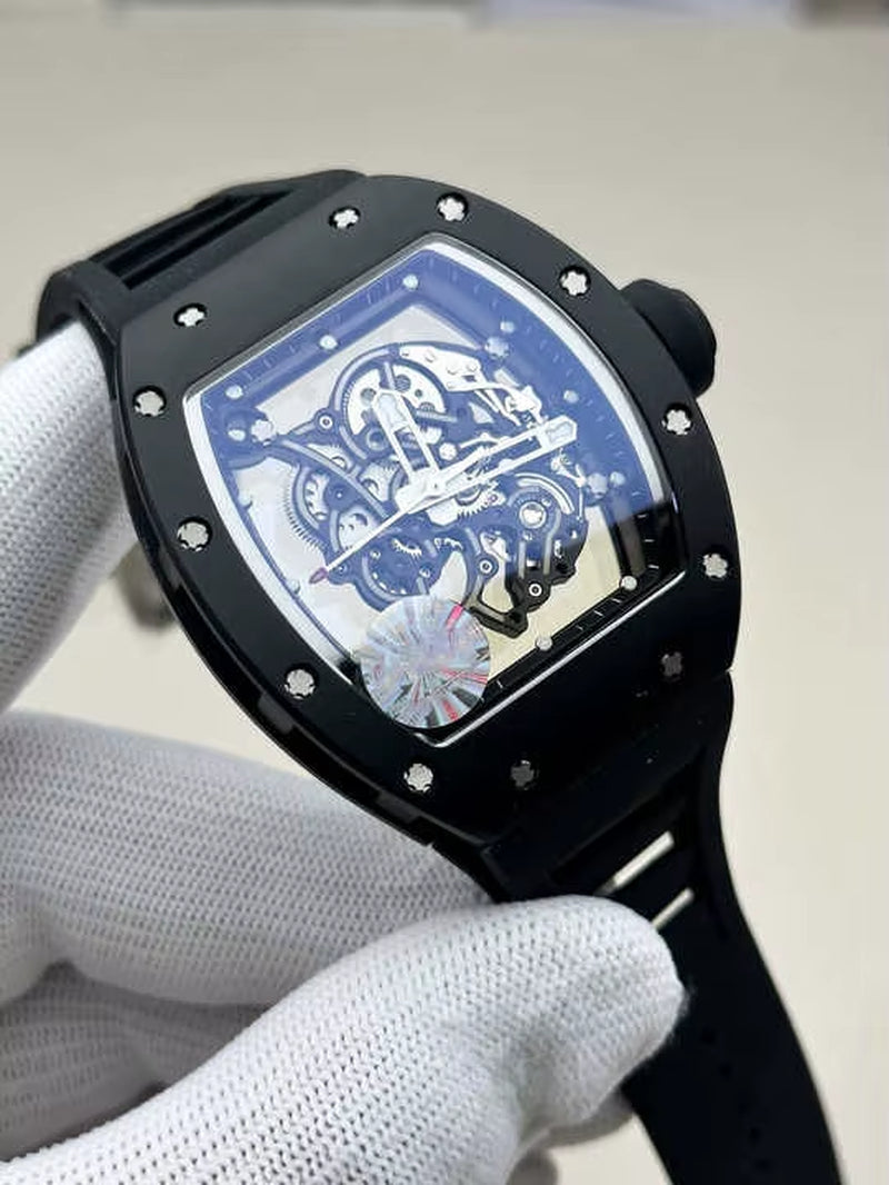 High-Quality Black Carbon Fiber Mechanical Watch - Ultra-Thin Sports RM055 Watch