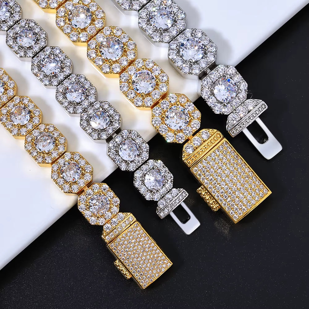NUOYA Iced Out Zircon Bracelet Gold Plated 10/12Mm Clustered Tennis Chain Women Hip Hop Bling Jewelry