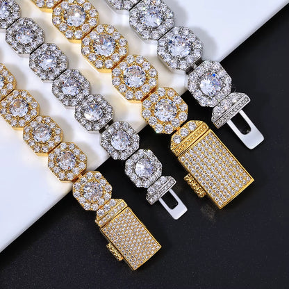 NUOYA Iced Out Zircon Bracelet Gold Plated 10/12Mm Clustered Tennis Chain Women Hip Hop Bling Jewelry