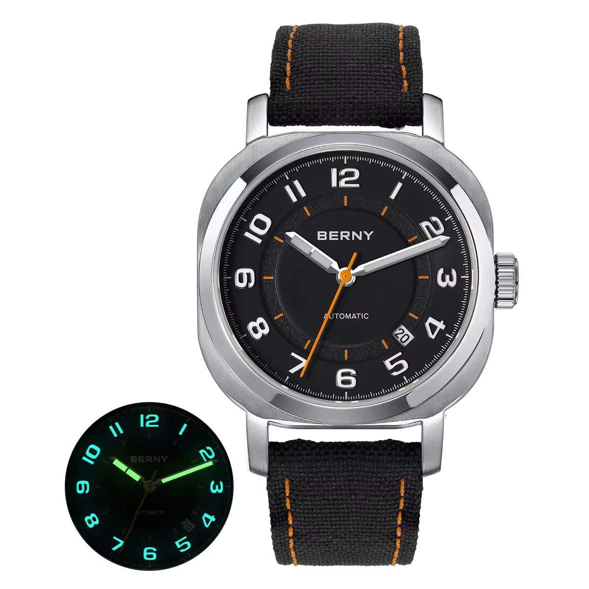 Mechanical Watch for Men Pillow 38Mm Case Cushion Sapphire Super Luminous Hands Wristwatch Canvas Calendar Watch for Men
