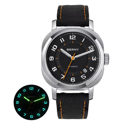 Mechanical Watch for Men Pillow 38Mm Case Cushion Sapphire Super Luminous Hands Wristwatch Canvas Calendar Watch for Men
