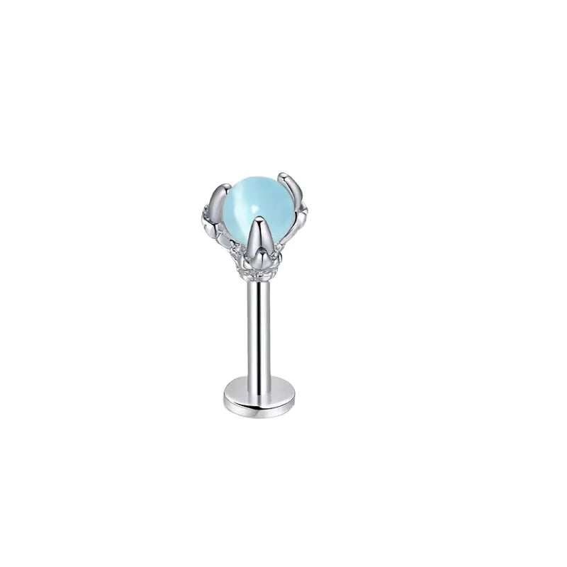 Elegant Dragon Claw Labret Lip Ring with Opalite Center Surgical Steel Fits Cartilage & Helix Earrings Perfect for Casual Attire