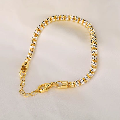NUOYA Fine Jewelry S925 Sterling Silver Chain Link Bracelet 4Mm Gold Plated Fine Chain Adjustable Bracelets for Women