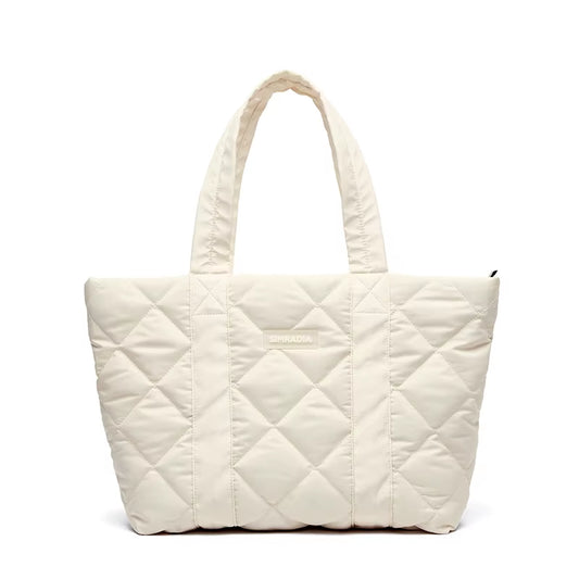 Quilted Women Cotton Padded Puffer Bag Tote Bag with Zipper Shoulder Bag Oxford Casual Large Purse or Women Handbag for Work