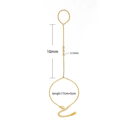 High-End 3 Stones Stainless Steel Hand Chain Tassel Bracelet Ring Dainty Zirconia Fashion Style Jewelry for Women