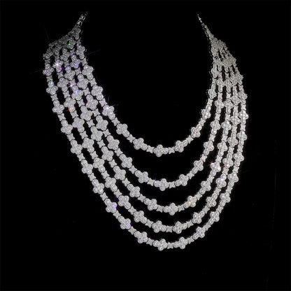 NUOYA Iced Out Full Pave Zircon Choker Necklace Gold Plated with Diamond Cross Link Chain Flower Design Shiny Hip Hop Jewelry