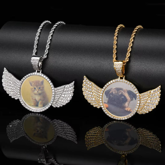 NUOYA Custom Personalize Design Wing Image/Picture Memory Diamond Angel Hiphop Photo Pendant Fine Jewelry