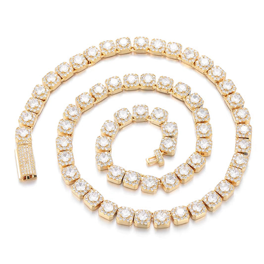 NUOYA Luxury Tennis Chain for Women 7Mm Cluster Design Necklace Gold Silver Plated Iced Out Zircon Shiny Hip Hop Jewelry