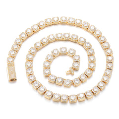 Luxury Tennis Chain for Women 7Mm Cluster Design Necklace Gold Silver Plated Iced Out Zircon Shiny Hip Hop Jewelry