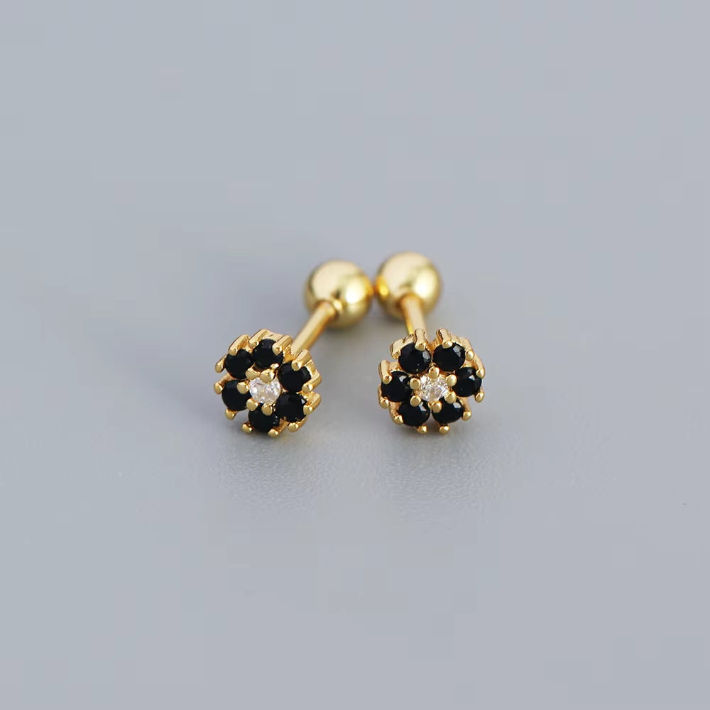 KR Colored Zircon Earrings S925 Sterling Silver Ins Style Flower Inlaid Diamond Screws Earrings Wholesale