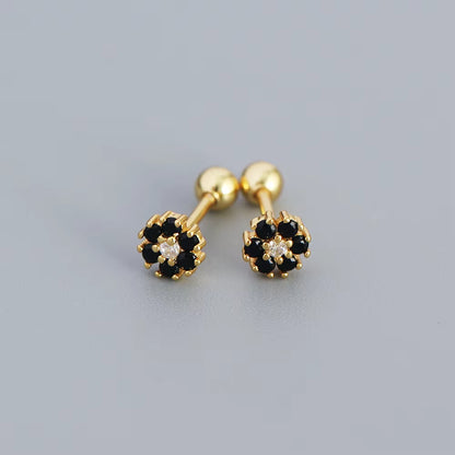KR Colored Zircon Earrings S925 Sterling Silver Ins Style Flower Inlaid Diamond Screws Earrings Wholesale