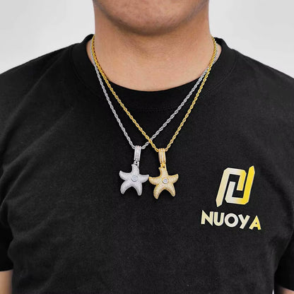 NUOYA New Arrive Hight Quality Starfish Pendant Full Set 3A Cubic Zirconia Star Shaped Silver Plated Pentagram Charm Pendant
