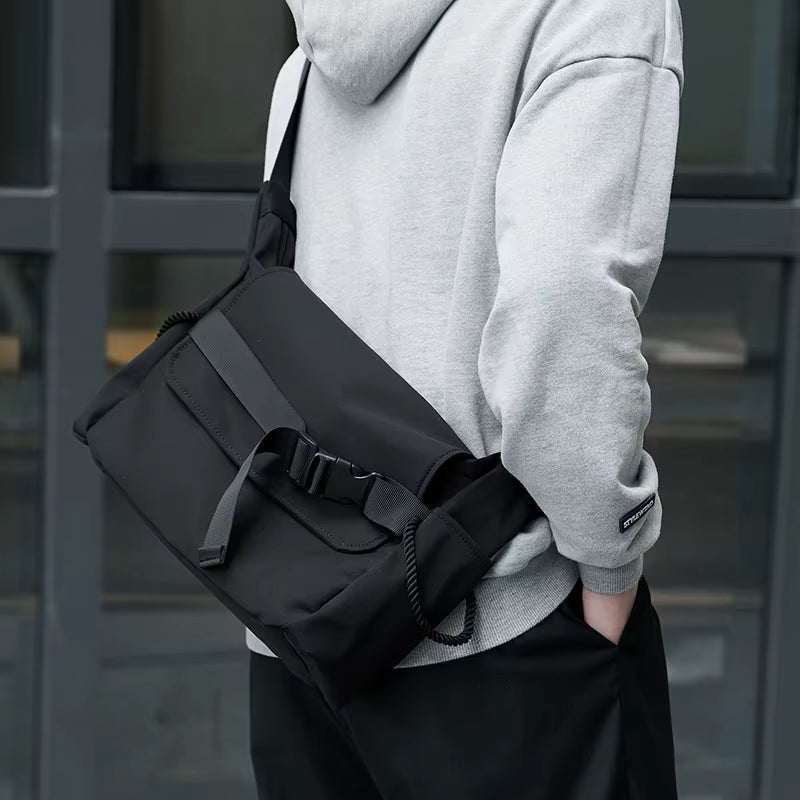Customizable Men'S Crossbody Bag 12.9" Oxford Flap Messenger Bag Daily Life Waterproof Chest Bag