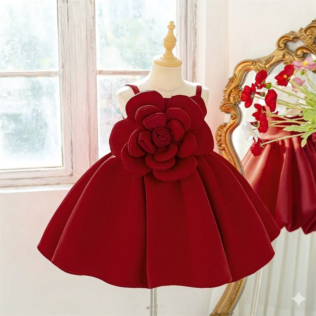 Girls Satin Bow Flower Party Dress