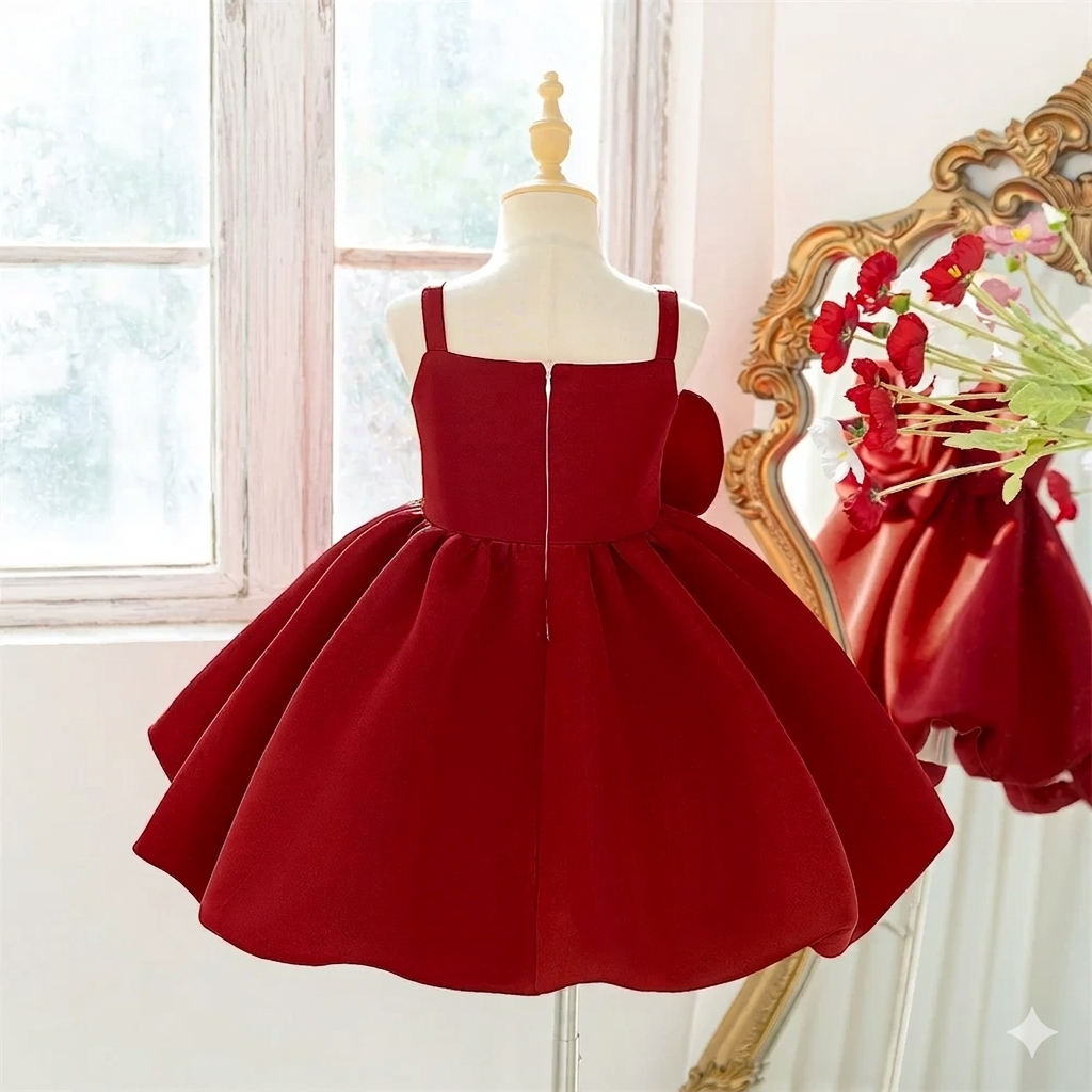 Girls Satin Bow Flower Party Dress