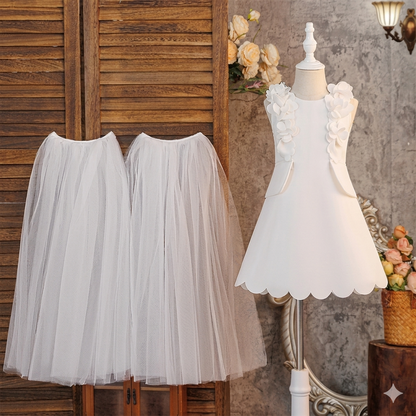 Robe de bal en Satin de princesse blanche pour enfants, robe de baptême, longueur aux genoux, avec nœud floral, col rond, pour fille, queue de concours, offre spéciale.