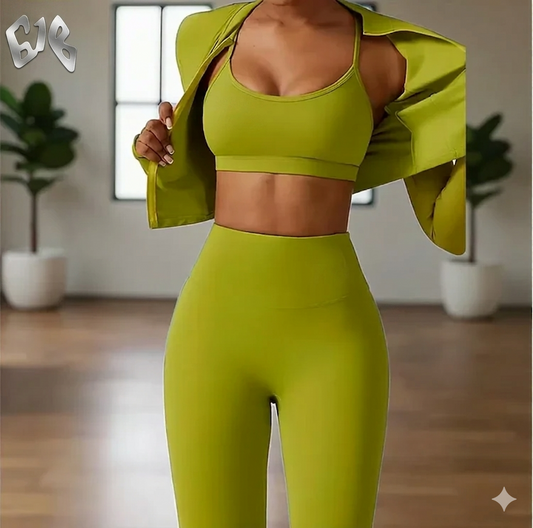 Set fitness yoga in tre pezzi taglie forti da donna
