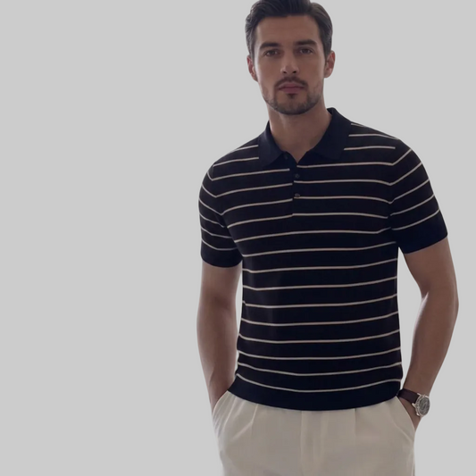 Herren Gestreiftes Strick Slim-Fit Polo T-Shirt