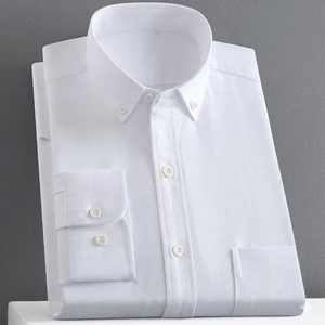 Men's MCROONS Oxford shirt in solid color, 100% cotton, long sleeve, classic dress shirt for men.