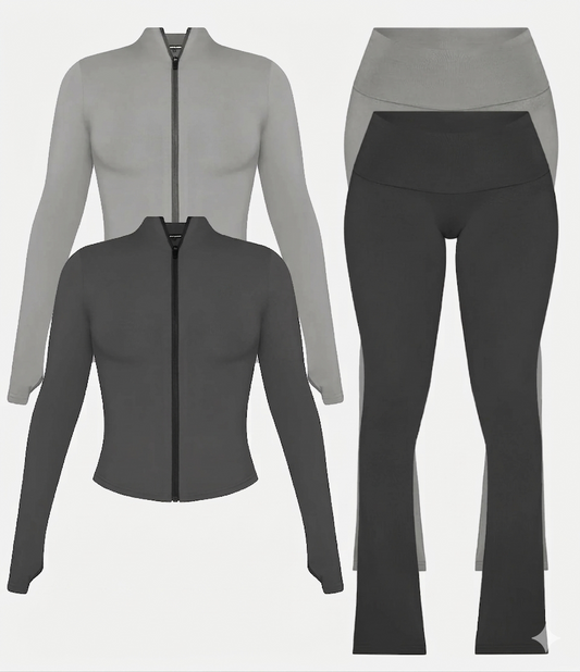 Women's Zipper Hoodie and Flare Pants Tracksuit Set