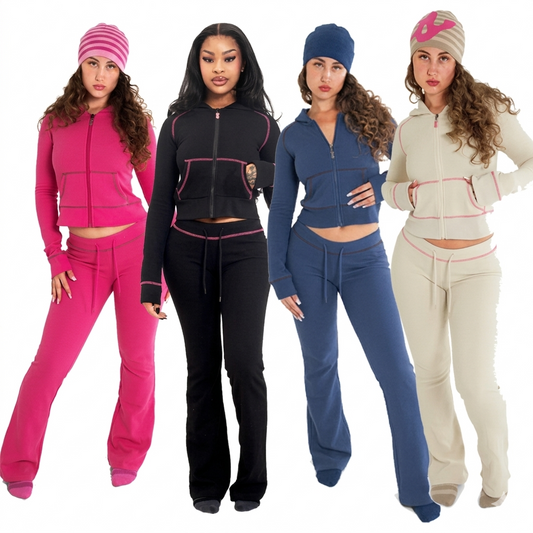 Damen Kurze Jacke und Schlaghosen-Leggings Set