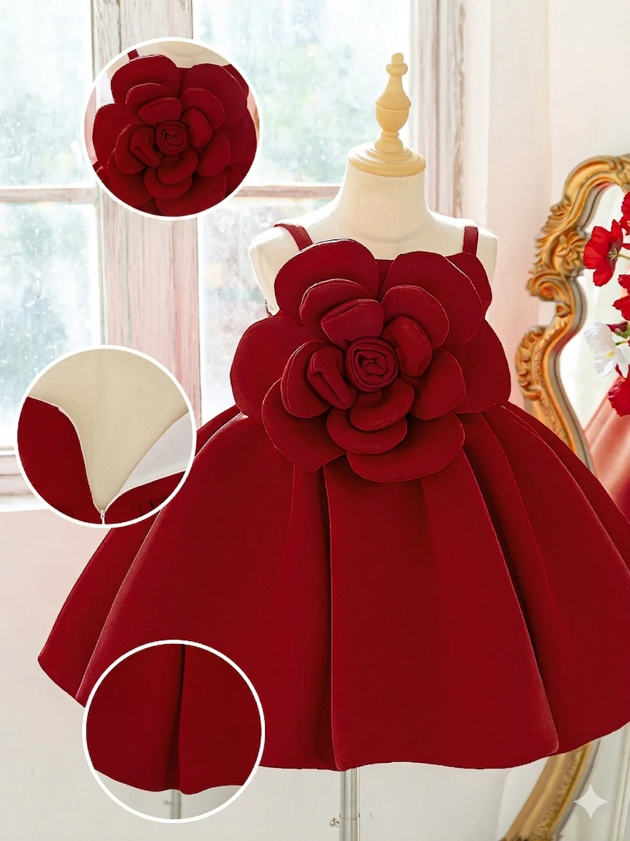 Girls Satin Bow Flower Party Dress