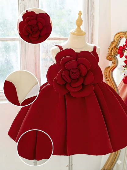 Girls Satin Bow Flower Party Dress