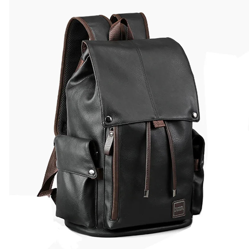 MOYYI Causal Laptop Backpack for Men Travel Vintage Backpack Waterproof Leather Business Backpack School Men'S Rucksack