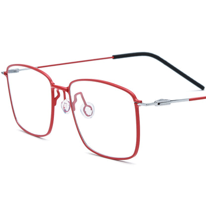 Ultralight Screwless Titanium Square Optical Glasses Frame - Red Silver - MCROONS