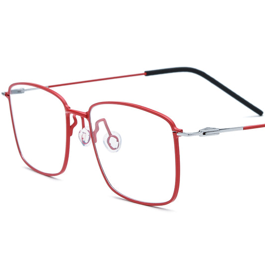 Ultralight Screwless Titanium Square Optical Glasses Frame - Red Silver - MCROONS