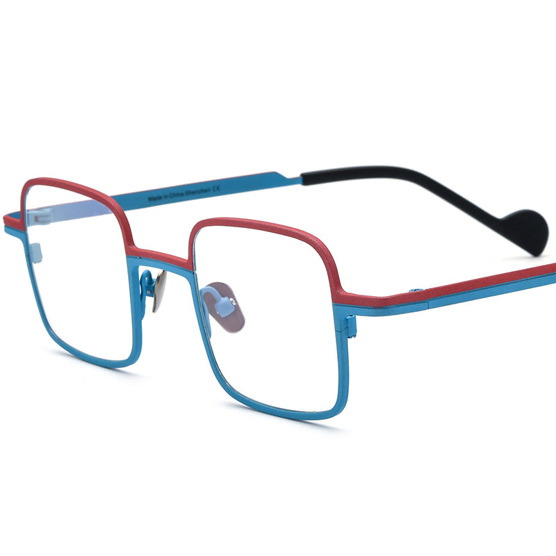 Titanium Square Optical Glasses Frame Retro Colourful - MCROONS - Matte Red Blue