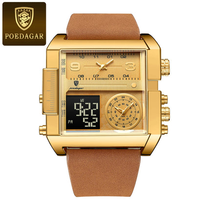 Poedagar 997 Men's Luxury Chronograph Quartz Watch – Leather Strap, Waterproof, Luminous, Date