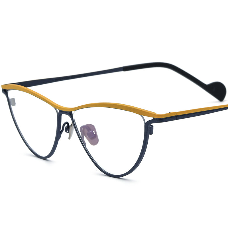 Titanium Cat Eye Optical Glasses Frame Vintage Retro - Yellow Blue - MCROONS