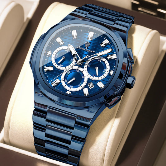Poedagar 834 Men's Luxury Chronograph Quartz Watch – Stainless Steel Band, Waterproof, Luminous, Date