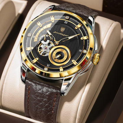 Poedagar 1427 Men's Luxury Automatic Mechanical Watch – Leather Strap, Waterproof, Luminous, Date