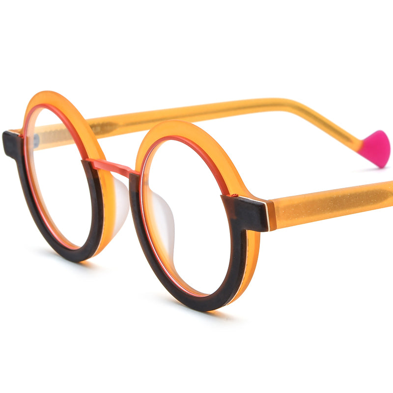 Colourful Matte Acetate Round Optical Glasses Frame - Yellow - MCROONS