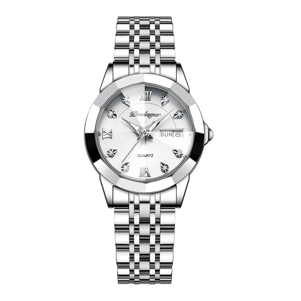 Poedagar 3076 Women's Luxury Quartz Watch – Stainless Steel Band, Waterproof, Luminous, Date