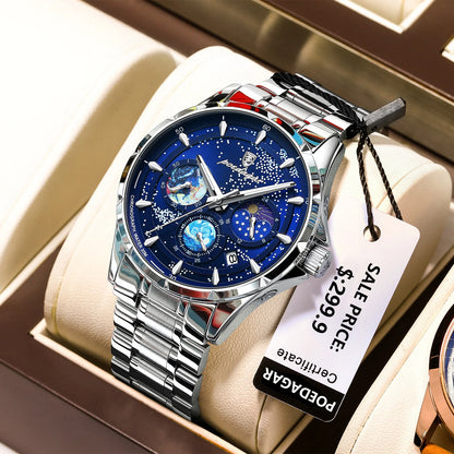 Poedagar 916 Men's Luxury Quartz Watch – Stainless Steel Band, Waterproof, Luminous, Date