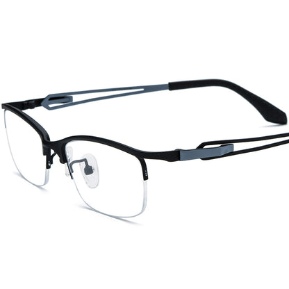 Semi-Rimless Titanium Square Optical Glasses Frame Men - Black - MCROONS