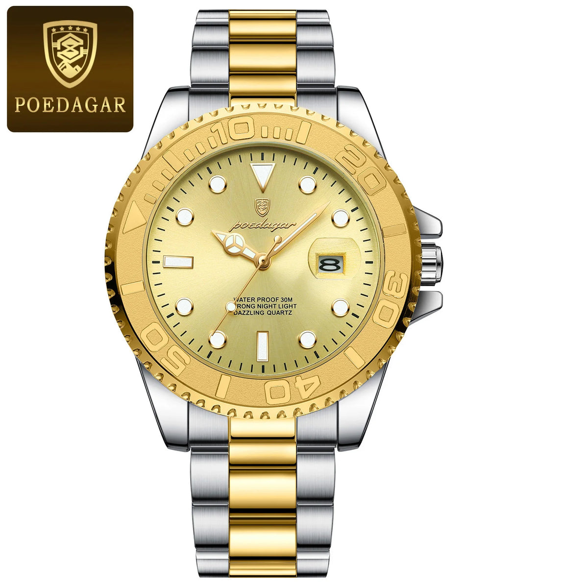 Poedagar 680 Men's Luxury Quartz Watch – Stainless Steel Band, Waterproof, Luminous, Date