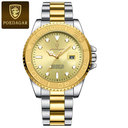 Poedagar 680 Men's Luxury Quartz Watch – Stainless Steel Band, Waterproof, Luminous, Date