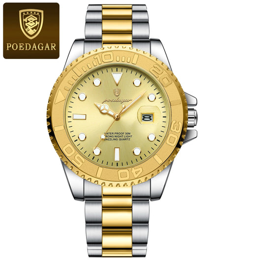 Poedagar 680 Men's Luxury Quartz Watch – Stainless Steel Band, Waterproof, Luminous, Date