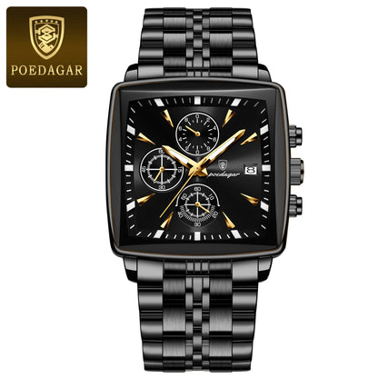 Poedagar 866 Men's Luxury Chronograph Quartz Watch – Stainless Steel Band, Waterproof, Luminous