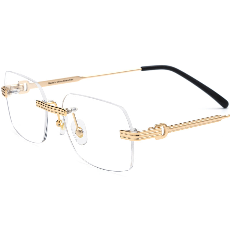 Rimless Alloy Square Optical Glasses - Gold - MCROONS