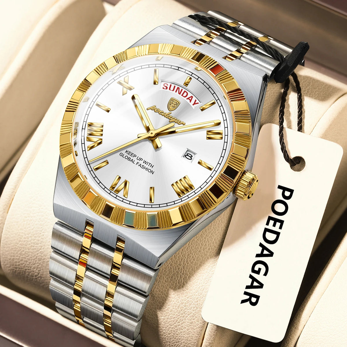 Poedagar 675 Men's Luxury Quartz Watch – Stainless Steel Band, Waterproof, Luminous, Date