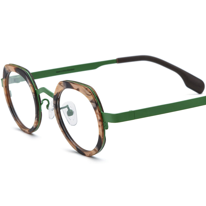 Colourful Acetate Titanium Round Optical Glasses Frame Designer - Dark Green - MCROONS
