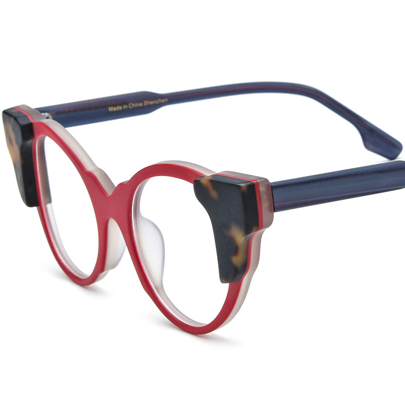 Matte Acetate Cat Eye Optical Glasses Frame Vintage - Red - MCROONS