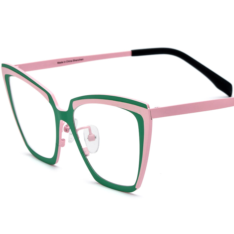 Colourful Titanium Cat Eye Optical Glasses - Matte Green Pink - MCROONS
