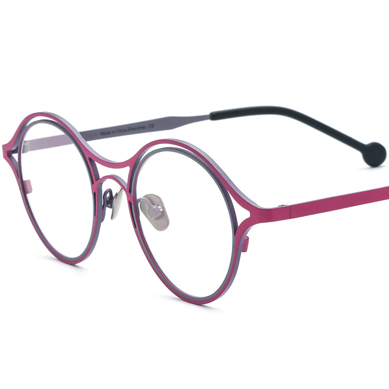 Titanium Round Optical Glasses Frame Vintage Retro - Red Purple - MCROONS